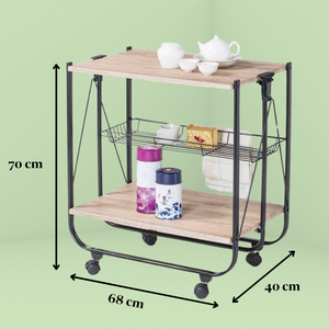 รถเข็นห้องครัวแบบพับได้สองชั้นพร้อมล้อเลื่อน - Product Image 2