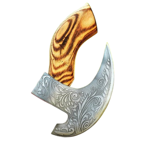 Cuchillo Ulu Hecho a Mano Personalizado, Cuchillo de Acero con Alto Contenido de Carbono, Cuchilla Curva para Cortar Pizza y Picar Carne, con Mango de Madera y Funda de Cuero - Product Image 3