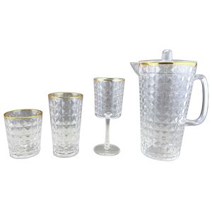 Ensemble de bols de service en acrylique avec bord doré, motif diamant, bols en plastique pour salade, fruits, desserts, vaisselle de fête moderne et luxueuse - Product Image 6