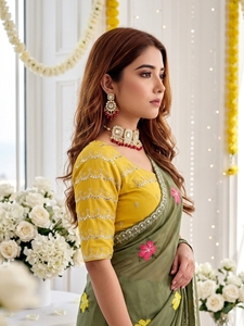 Sari de Georgette Bordado de Moda AARA, Mezcla de Seda Floral, Vestido Tradicional Indio con Protección Solar para Bodas, Fiestas y Festivales - Product Image 3