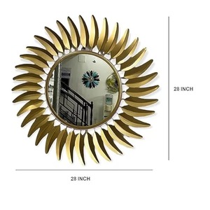Espejo de Pared Redondo de Metal de Tendencia Industrial con Diseño de Rayos de Sol, Marco Decorativo Moderno con Acabado Dorado - Product Image 3