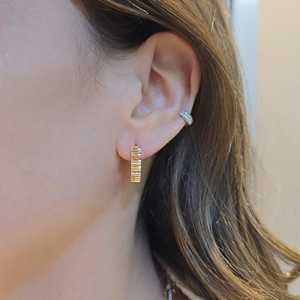 14K <b>Solid</b> Gold Round Lab Grown Diamond Gearings <b>Hoop</b> <b>Earrings</b> Pave Set Modern Chunky Luxury Dainty Everyday Wear Jewelry Huggies - Product Image 6
