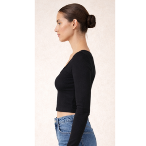 Top Corto para Mujer, Cuello Acanalado, Manga Larga, Tejido Elástico Suave, Estilo Moderno, Ropa Casual Diaria, Ropa Deportiva, India - Product Image 4