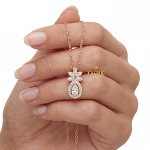 Colgante de Loto con Diamante Cultivado en Laboratorio en Forma de Lágrima con Cadena de Eslabones en Oro de 14K/18K, Joyería Elegante y de Lujo para Mujer, para Boda, Compromiso o Fiesta - Product Image 4