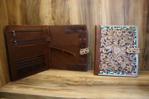 Real Handmade Tooled Leather Portfolio Organizer Portfolio <b>A4</b> Customized Leather Document Portfolio <b>File</b> - Product Image 6