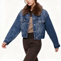 Jaket Denim Wanita Terlaris Bernapas dengan Kancing, Dua Saku, Gaya Musim Dingin, Pakaian Kasual, Lapisan Katun 300g