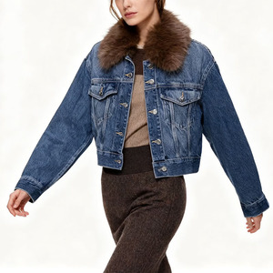 Chaqueta Vaquera para Mujer, Superventas, Transpirable, con Cierre de Botones, Dos Bolsillos, Estilo Invernal, con Cuello de Piel Sintética - Product Image 4