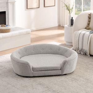 Divano per Cani Oversize Ovale Semi-Chiuso in Lino Resistente con Schienale Trapuntato a Bottoni e Lati Alti e Bassi per il Massimo Comfort - Letti per Animali Domestici - Product Image 2