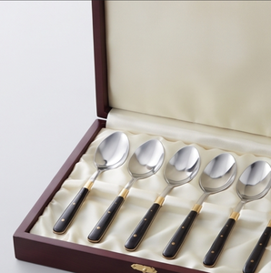 Classic Stainless Steel Serving <b>Spoon</b> With Black Handle And Gold Plated <b>Ring</b> Mirror Polish Long Handle Elegant Kitchenware - Product Image 6