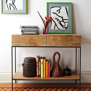 Minimalist Solid Wood Console Table with 2 Drawers and <b>Open</b> Shelf Living Room Cabinet Modern Storage Furniture - Product Image 2