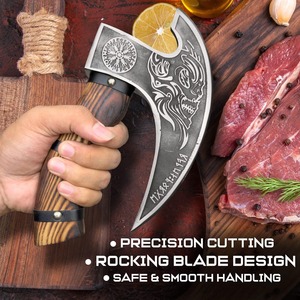 Cortador de Pizza Estilo Vikingo, Cuchillo Ulu Hecho a Mano con Hoja Grabada, Mango de Madera Resistente con Agarre de Cuero, Incluye Funda de Cuero - Product Image 5