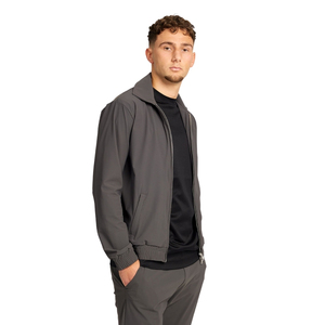 Men's Gray Zip-<b>Up</b> Bomber Jacket Full Sleeve Solid Color Casual Hooded Breathable Polyester Plus Size Printed Winter Wear - Product Image 5