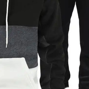 Ensemble de survêtement à capuche color block pour homme, tenue décontractée d'automne, manches longues, pantalon à cordon, mélange polyester-coton, coupe classique - Product Image 4