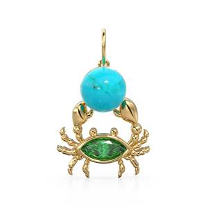 Pendentif crabe en or jaune 14 carats avec diamants, crabe en opale noire, émeraude, crabe en or, pendentif crabe, pendentif turquoise, bijoux crabe, or - Product Image 5