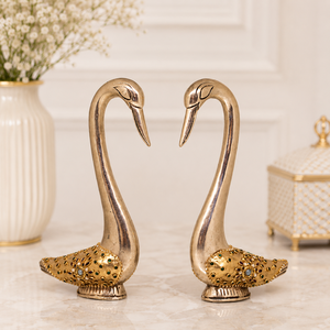 Handmade Silver Plated Swan Pair Showpiece Traditional Indian Handicraft Decorative Tabletop Loving <b>Birds</b> Living Room <b>Decor</b> - Product Image 4