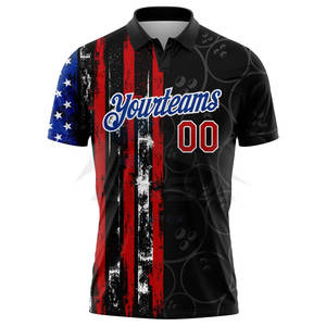 Polo de performance athlétique à motif 3D personnalisé noir et rouge-royal, drapeau américain, anti-humidité - Product Image 2