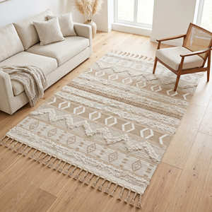 Modern Handmade Cotton Area <b>Rug</b> with Black Geometric Pattern for Contemporary Living <b>Spaces</b> - Product Image 6