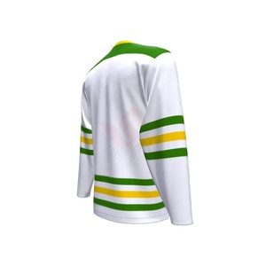 เสื้อฮอกกี้น้ำแข็งสีขาวสำหรับผู้ชายของสหรัฐอเมริกา คอวี แขนยาว พิมพ์ลายโลโก้ด้านหน้า แห้งเร็ว ลายทางสีเขียว/เหลือง ชุดกีฬา - Product Image 3