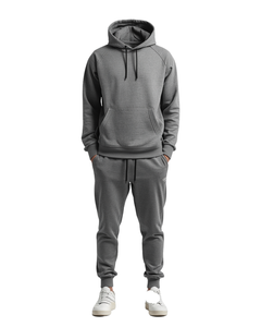 Conjunto Deportivo con Capucha para Hombre, Color Gris Oscuro, 100% Algodón, Transpirable, Pantalones Deportivos Casuales con Bolsillos Laterales, Corte Regular - Product Image 4