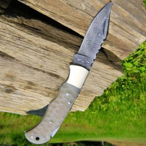 Couteaux pliants de chasse d'extérieur avec manche incurvé bleu, lame pointue et étui de rangement en cuir pour la chasse et le camping - Product Image 6