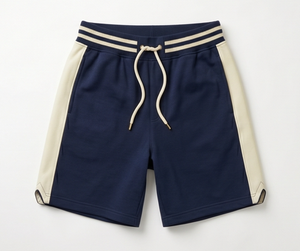 Pantalones Cortos Bermuda de Punto de Algodón Azul Marino para Hombre, Cintura Media, Cordón Ajustable, Casuales, Transpirables, con Raya Lateral - Product Image 1