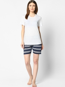 Shorts en coton tricoté rayé pour femme, taille élastique, décontracté, respirant, coupe régulière, taille mi-haute - Product Image 3
