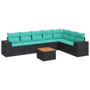 Ensemble de canapés de patio en polyrotin noir, 8 pièces avec coussins, meubles d'extérieur, style moderne et contemporain - Product Image 4