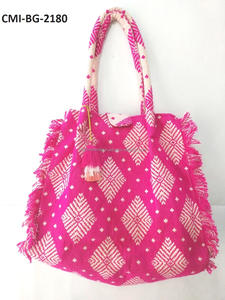 Lady's New Fashion Jacquard Cotton Shopping Tote Handbag Solid Color Personalized Design Zipper Closure Embroidery <b>Canvas</b> Lining - Product Image 4