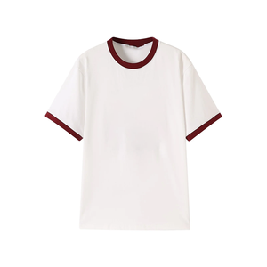 T-shirt Ringer Homme Coupe Ample 100% Coton Tricoté Col Rond Respirant Écologique Impression Logo Personnalisé Décontracté Style Universitaire - Product Image 2