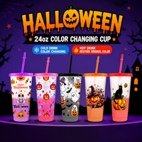 Gobelets personnalisés de 24 oz à changement de couleur à froid pour Halloween, en plastique sans BPA, avec couvercle et pailles, pour fêtes et festivals - Vente en gros
