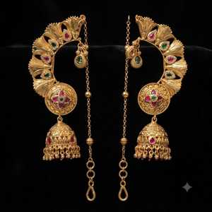 Pendientes Tradicionales de Oro con Cadena para la Oreja, Estilo Clásico con Piedra Moissanita, Colección para Bodas y Eventos Nocturnos para Mujer - Product Image 2