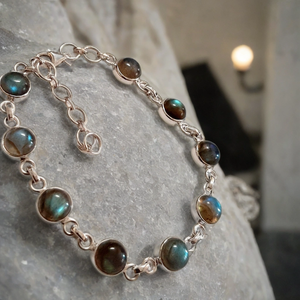 925 Sterling Silver Unisex <b>Bracelet</b> Handmade Bohemian <b>Fine</b> Chain Link Natural Labradorite Gemstone eternity vermeil - Product Image 4