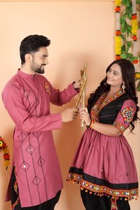 Conjunto Tradicional de Lehenga Choli de Algodón con Bordado de Espejo, Ropa India y Pakistaní, Vestido para Parejas - Product Image 4