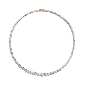 Rose Gold 14K Graduated Tennis <b>Necklace</b> with Brilliant Cut Lab Grown Diamonds IGI Certified Luxury Wedding Engagement Jewelry - Product Image 1