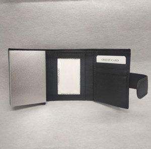 Factory Direct Wholesale Custom Card Holder Metal Push Button Coin Zipper <b>Wallet</b> <b>Man</b> Purse Tri Fold India <b>RFID</b> Vintage Daily Use - Product Image 2