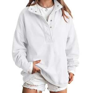 Sudadera clásica para mujer, 100% algodón, tejido de rizo, 280-300 GSM, color sólido, con botones frontales o estampado, proveedor de Bangladesh. - Product Image 5
