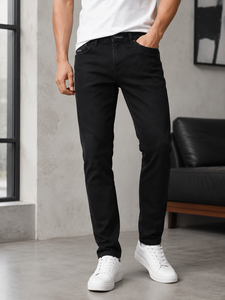 Jeans de Mezclilla Negros de Corte Recto y Ajustado para Hombre, Marca WEBSON, Cintura Media, Elegantes, 100% Algodón, Secado Rápido, Transpirables y Ligeros - Product Image 1