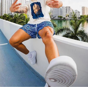<b>Men</b> Blue Geometric Print Board Shorts Mid Waist Drawstring Quick Dry Swim <b>Trunks</b> with Pockets Casual Style - Product Image 5