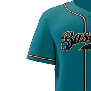 Camiseta de Béisbol Personalizada Color Verde Azulado, Manga Corta, Cierre de Botones, Logotipo Bordado, Unisex, Adulto, Transpirable, Ropa Deportiva de Poliéster - Product Image 4