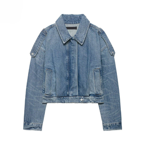 Women's Vintage Denim Jacket Wholesale Streetwear Brands Distressed Wash Custom Branding for US Buyers - Product Image 3