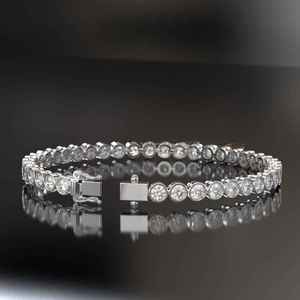Bracelet tennis en argent sterling serti de pierres rondes brillantes, bijoux fins de luxe, chaîne pour femme - Product Image 5