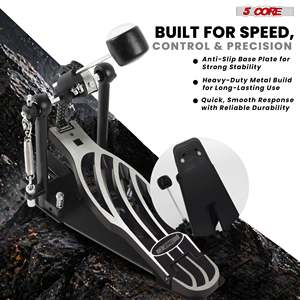 Pédale de grosse caisse 5 cœurs robuste avec support réglable, tête de batte en feutre et double chaîne - Product Image 5