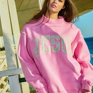 Jesus Save OEM Cotton Fleece Crew <b>Neck</b> <b>Mock</b> <b>Neck</b> Sweatshirt Ladies Chenille Embroidery Tackle Twill Sorority Clothing - Product Image 4