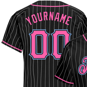 Maillot de baseball rayé noir et blanc rose et bleu clair pour homme, boutonné, uniforme d'équipe, respirant, léger, sportif - Product Image 3