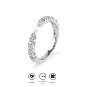 S925 Sterling Silver Open Moissanite <b>Ring</b> <b>Adjustable</b> Split Band Round Brilliant Jewelry for Women - Product Image 1
