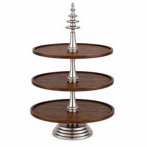 Best Seller Three <b>Tier</b> Round Walnut Wood <b>Cake</b> Stand with Gold Metal Frame Mother of Pearl Dessert Display Stand - Product Image 5