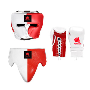 Ensemble d'entraînement de boxe professionnel Bhutta Enterprises, gants de sparring en cuir bicolore avec gants de boxe assortis, protège-glandes et protège-tête - Product Image 2