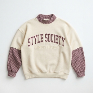 Sudadera de Cuello Redondo Color Granate para Mujer, Estilo Club, con Letras Bordadas y Detalle de Lazo, Estilo Preppy, Ropa de Otoño - Product Image 4