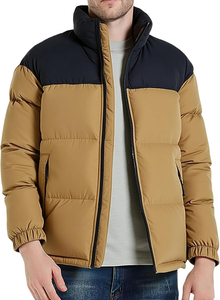 Chaqueta Acolchada para Hombre con Bloques de Color, Cuello Alto, Cierre de Cremallera, Cortavientos, Abrigo Grueso de Poliéster para Invierno Casual - Product Image 2