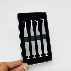 Ensemble de pinces à cils personnalisées de marque, dernière conception, volume d'extension de cils à pointe pointue en acier inoxydable enduit de poudre grise - Product Image 3